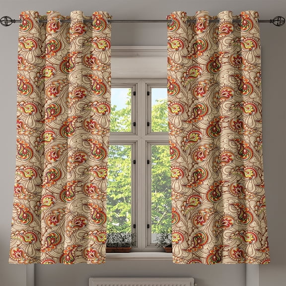 Ambesonne Paisley Grommet Curtain, Leaves, 50" x 54", Red Beige