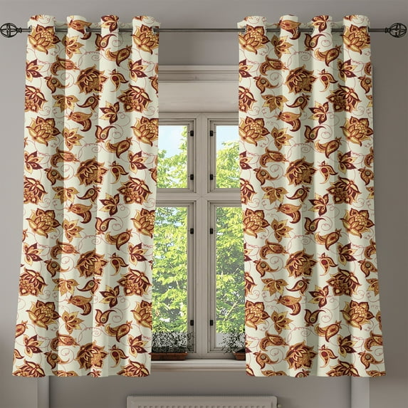 Ambesonne Paisley Grommet Curtain, Motif, 50" x 63", Pale Coffee