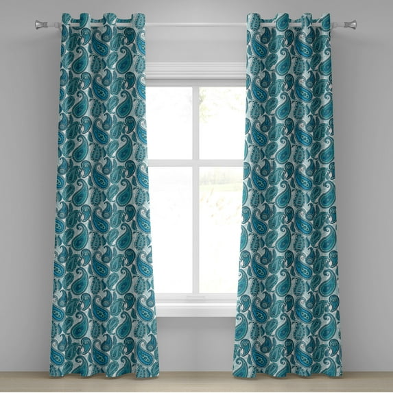 Ambesonne Paisley Grommet Curtain, Ocean Stripe and Flower, 50" x 96", Blue and White