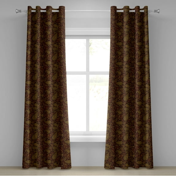 Ambesonne Paisley Grommet Curtain, Oriental Damask Design, 50" x 108", Redwood and Amber