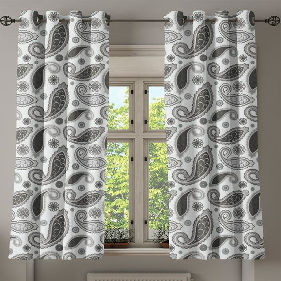 Ambesonne Paisley Grommet Curtain, Oriental Florets Leaf, 50" x 63", Grey and White