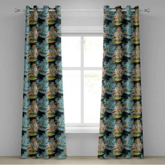 Ambesonne Paisley Grommet Curtain, Oriental Style Motifs, 50" x 72", Blue and Orange