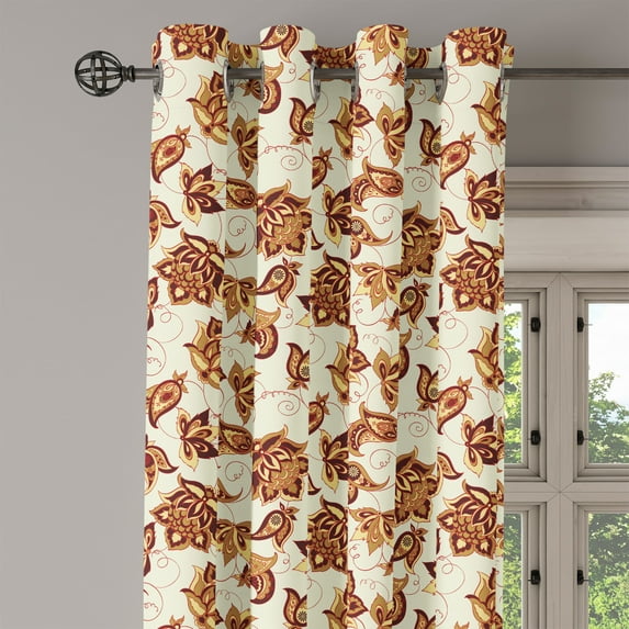 Ambesonne Paisley Grommet Curtain Single Panel, Motif, 50"x60", Pale Coffee