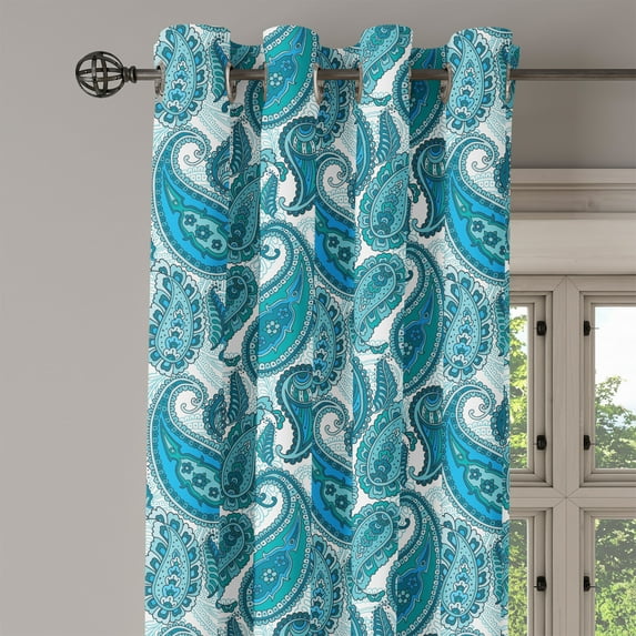 Ambesonne Paisley Grommet Curtain Single Panel, Ocean Stripe and Flower, 50"x60", Blue and White