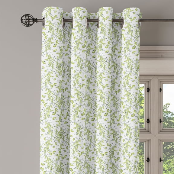Ambesonne Paisley Grommet Curtain Single Panel, Old Leaf Swirl Floral, 50"x60", Green Black White