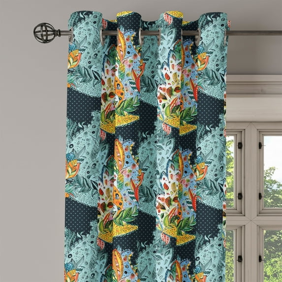 Ambesonne Paisley Grommet Curtain Single Panel, Oriental Style Motifs, 50"x60", Blue and Orange