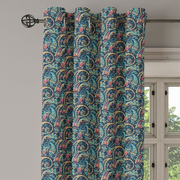 Ambesonne Paisley Grommet Curtain Single Panel, Tribal Vibrant Pattern, 50"x60", Slate Blue Coral