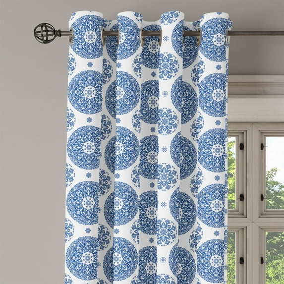 Ambesonne Paisley Grommet Curtain Single Panel, Vintage French Blue, 50"x60", Blue White