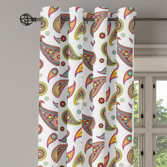 Ambesonne Paisley Grommet Curtain Single Panel, Vintage Hipie Ethnic, 50"x60", Multicolor