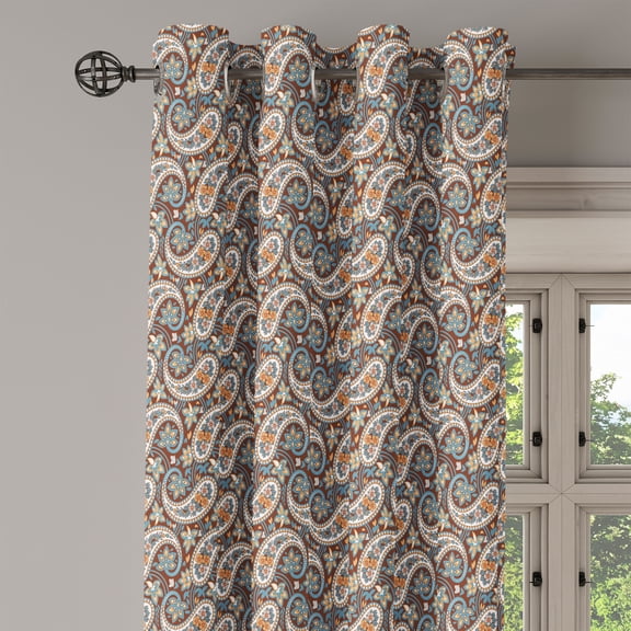 Ambesonne Paisley Grommet Curtain Single Panel, Vintage Oriental Ethnic, 50"x60", Redwood and Blue Grey
