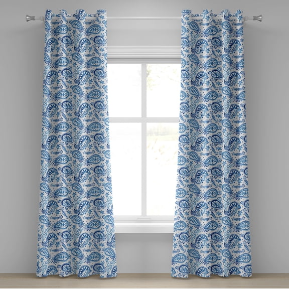 Ambesonne Paisley Grommet Curtain, Sketch Flower and Flake, 50" x 96", White and Blue