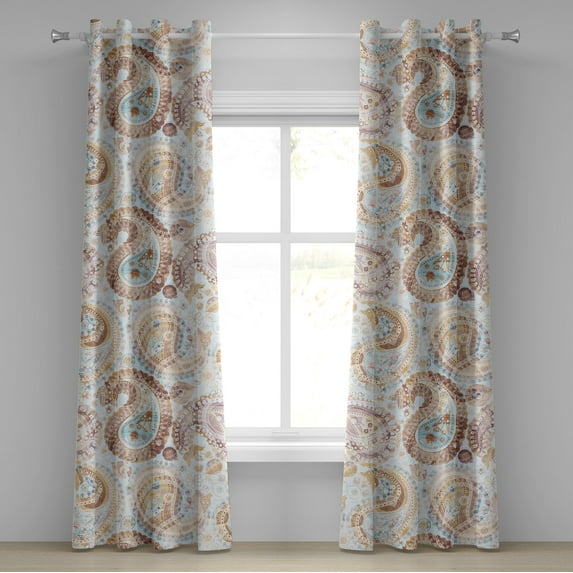 Ambesonne Paisley Grommet Curtain, Soft Oriental Floral Design, 50"x120", Warm Taupe and Pale Coffee