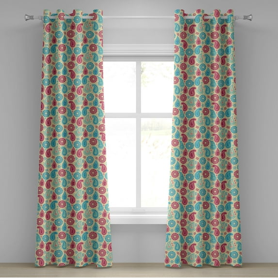 Ambesonne Paisley Grommet Curtain, Traditional Leafy Motifs, 50" x 72", Turquoise Pink Cream