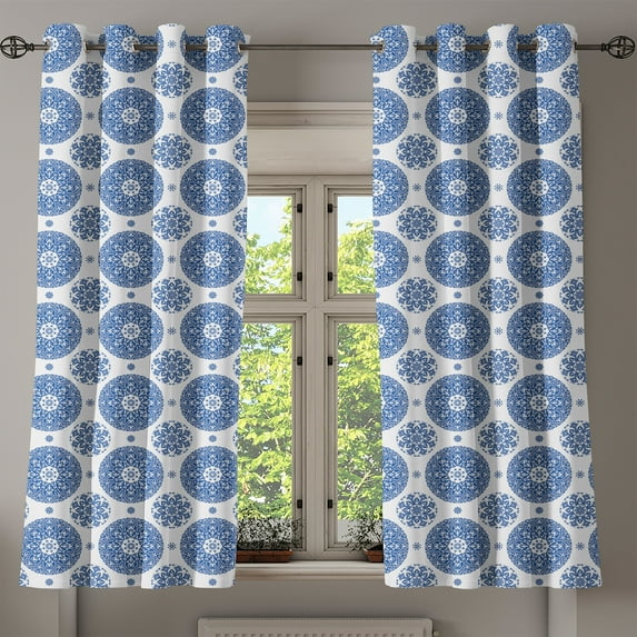 Ambesonne Paisley Grommet Curtain, Vintage French Blue, 50" x 54", Blue White