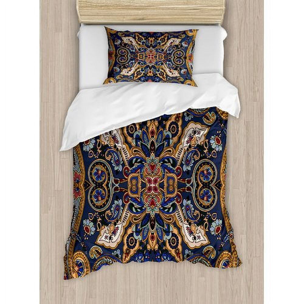 Blue and Brown Paisley Microfiber Twin Duvet Cover Set