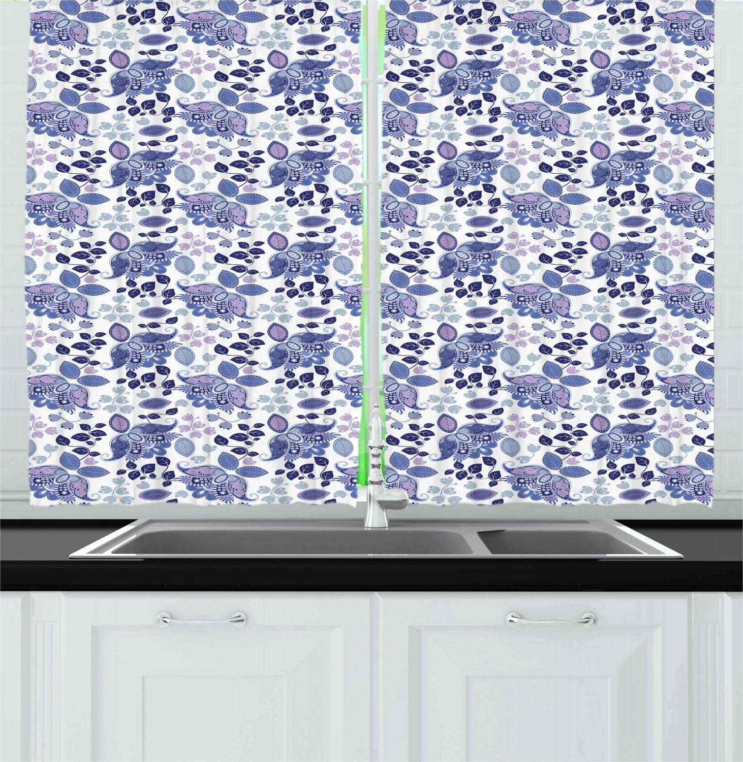 Ambesonne Paisley Kitchen Curtains, Boho Pastel Leaves, 55"x39", Mauve