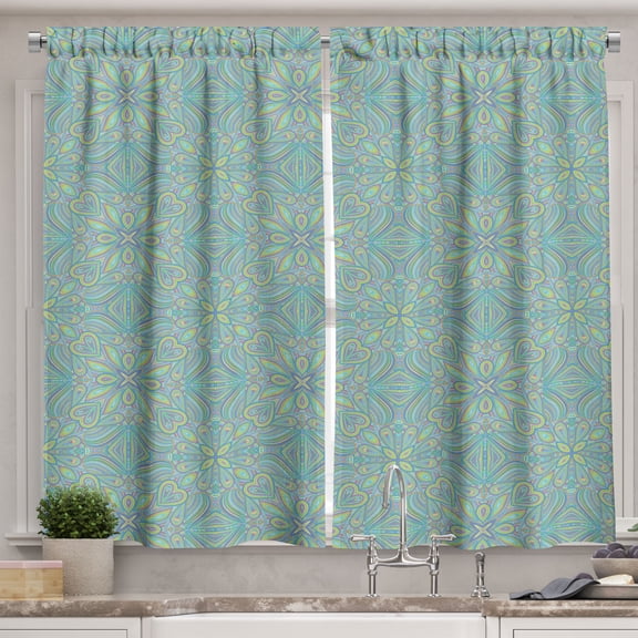 Ambesonne Paisley Kitchen Curtains, Colorful Small Circles Art, 55"x36", Dark Seafoam and Pale Orange