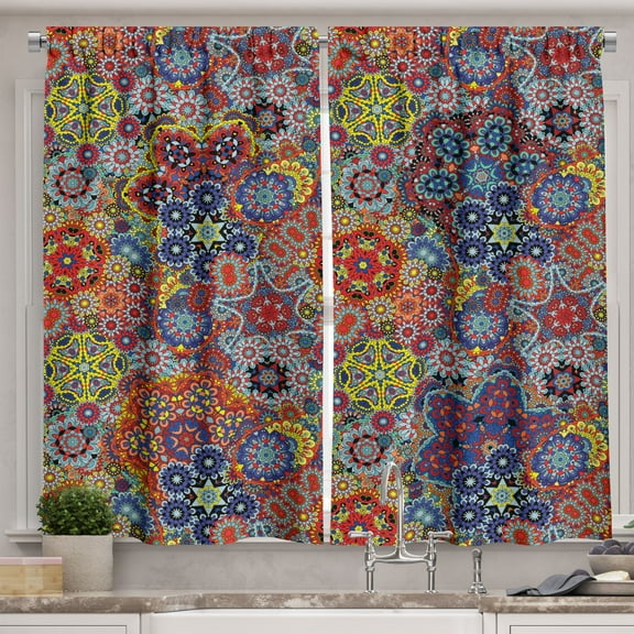 Ambesonne Paisley Kitchen Curtains, Combined Nested Paisley, 55"x45", Multicolor