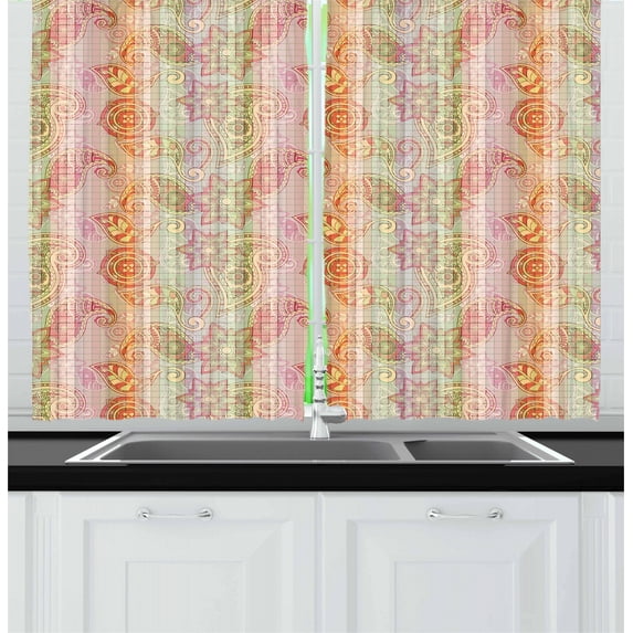 Ambesonne Paisley Kitchen Curtains, South Motifs, 55"x39", Multicolor