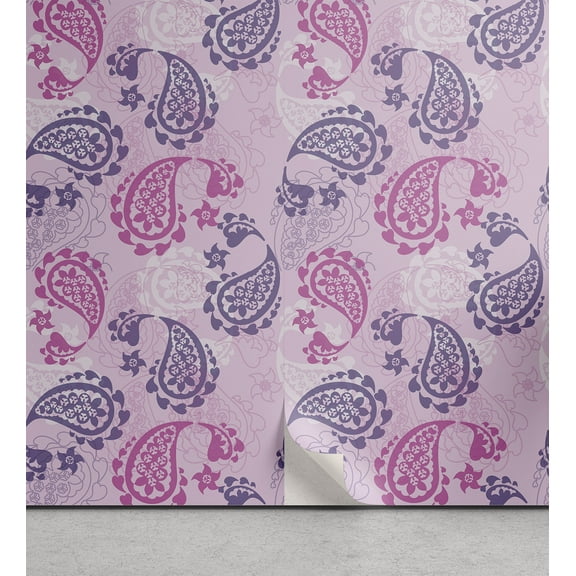 Ambesonne Paisley Peel & Stick Wallpaper for Home, Art Effects, 13"x100", Fuchsia Lilac