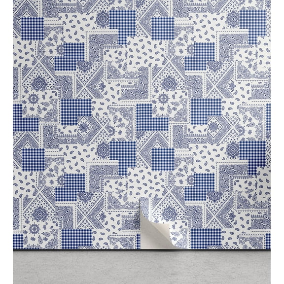 Ambesonne Paisley Peel & Stick Wallpaper for Home, Modern Floral Motifs Print, 13"x36", Dark Lavender White