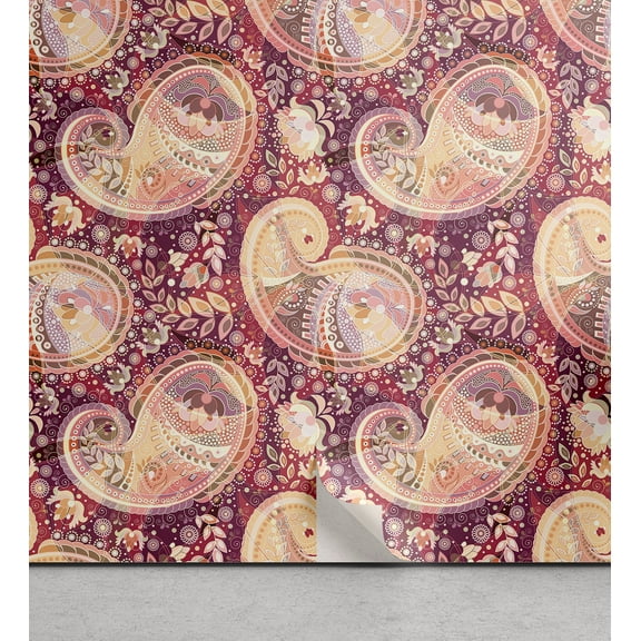 Ambesonne Paisley Peel & Stick Wallpaper for Home, Modern Leafy Floral Motif, 13"x72", Raspberry Cream Pale Pink