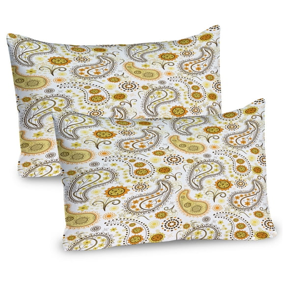 Ambesonne Paisley Pillow Sham 2 Pack, Folkloric Floral Drop Forms, 36"x20", Orange Yellow White