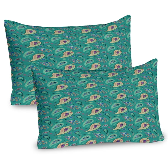 Ambesonne Paisley Pillow Sham 2 Pack, Rhythmic Abstract Motifs, 36"x20", Dark Seafoam and Multicolor