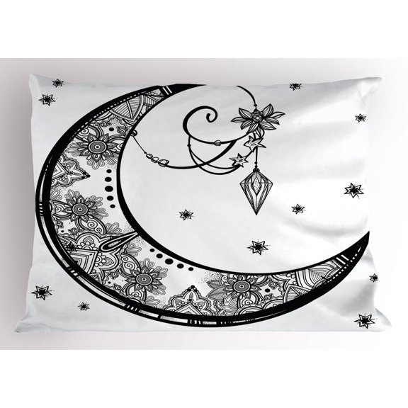 Ambesonne Paisley Pillow Sham, Floral Moon, 26" X 20", Black and White