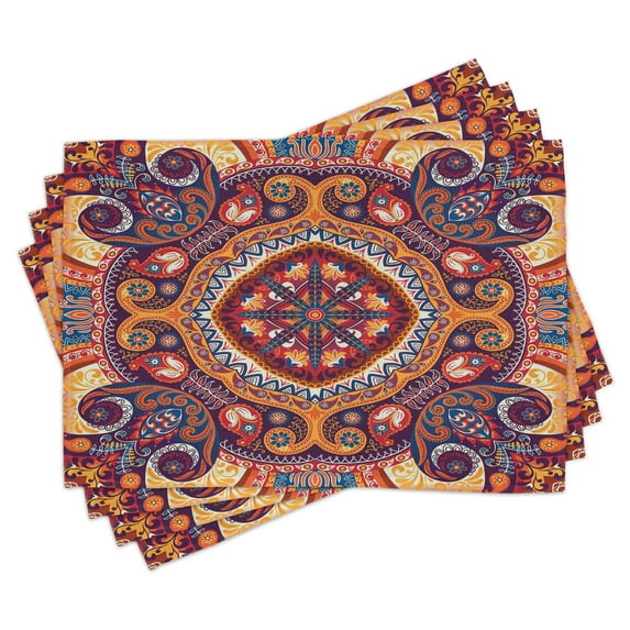 Ambesonne Paisley Place Mats Set of 4, Flower Rug, Standard Size, Multicolor