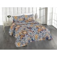 thumbnail image 1 of Ambesonne Paisley Quilted Bedspread Set 3 Pcs, Floral Ornament Drop Motifs, Twin, Marigold Rust Blue, 1 of 4