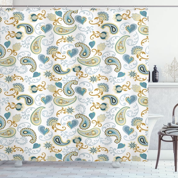 Ambesonne Paisley Shower Curtain, Bohemian Rose Buds Print, 69"Wx70"L, Khaki White
