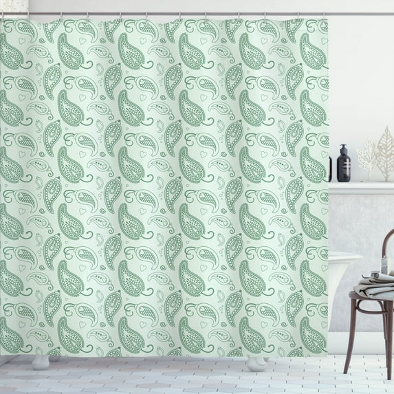 Ambesonne Paisley Shower Curtain, Buta Motifs Bicolored Art, 69"Wx70"L, Mint Green Laurel Green