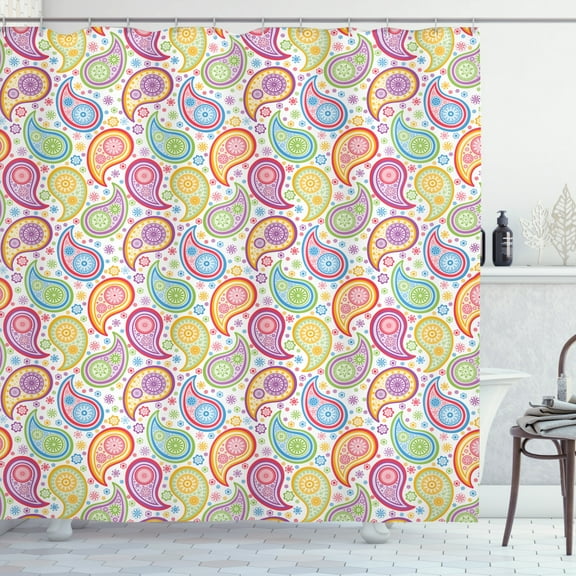 Ambesonne Paisley Shower Curtain, Colored Pattern Flower, 69"Wx70"L, Multicolor