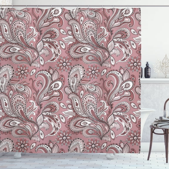 Ambesonne Paisley Shower Curtain, Ethnic Boho Flowers Leaves, 69"Wx70"L, Mauve Taupe Dried Rose