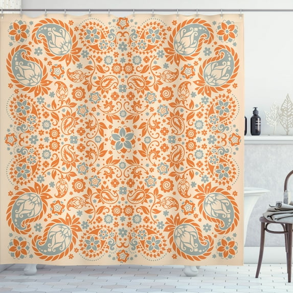 Ambesonne Paisley Shower Curtain, Floral Ornate Pattern Folk, 69"Wx70"L, Dark Orange