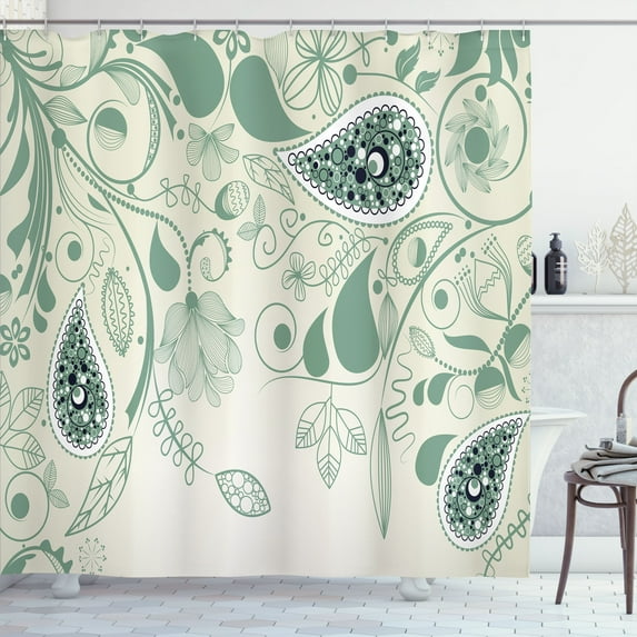 Ambesonne Paisley Shower Curtain, Floral Vintage Patterns, 69"Wx75"L, Laurel Green