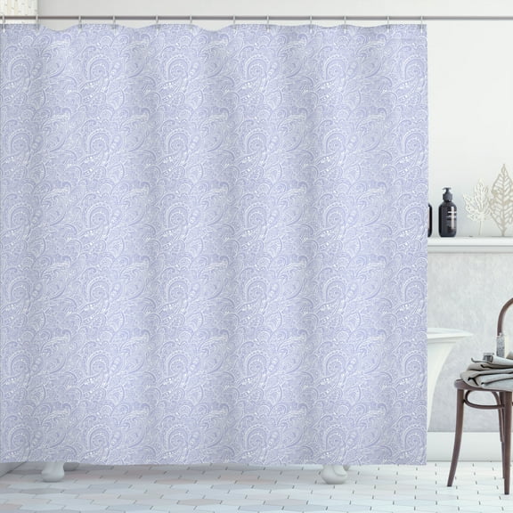 Ambesonne Paisley Shower Curtain, Flowers Leaves Sketch Art, 69"Wx75"L, Pale Ceil Blue and White