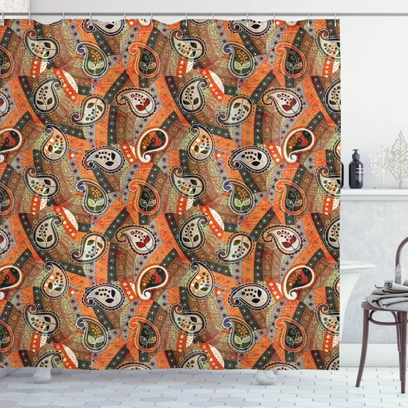 Ambesonne Paisley Shower Curtain, Grunge Colorful Floral Art, 69"Wx84"L, Dark Orange and Burnt Sienna
