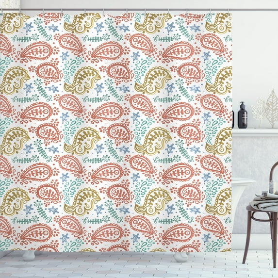 Ambesonne Paisley Shower Curtain, Ikat Style Vintage Eastern, 69"Wx75"L, Salmon Fawn