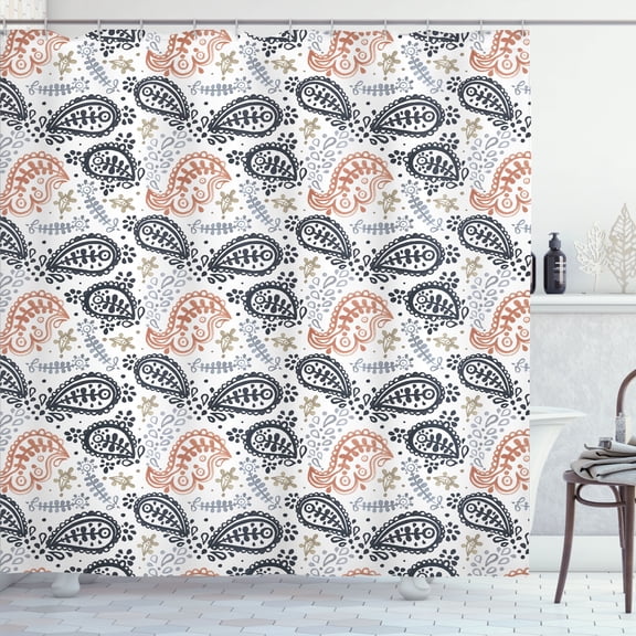 Ambesonne Paisley Shower Curtain, Ikat Style Vintage Eastern, 69"Wx84"L, Dark Taupe