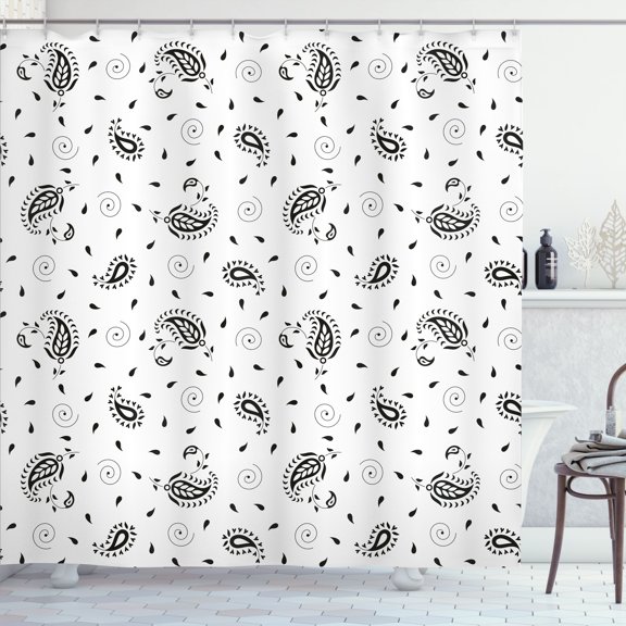 Ambesonne Paisley Shower Curtain, Minimalist Floral Shapes, 69"Wx75"L, Charcoal Grey White