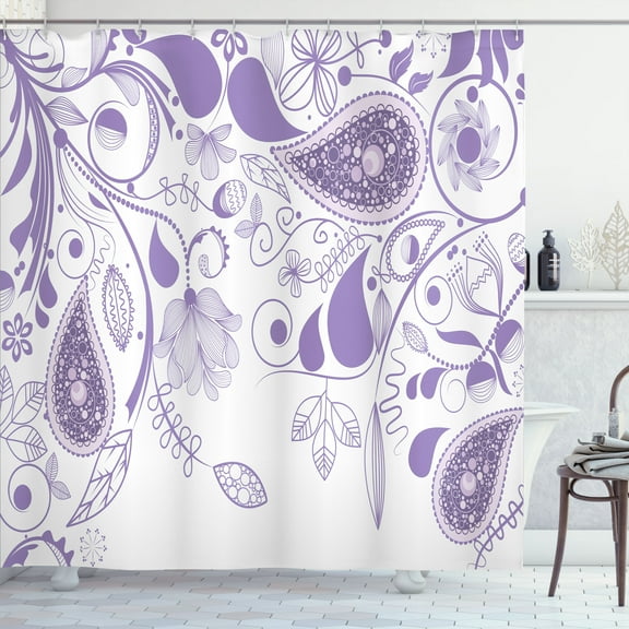Ambesonne Paisley Shower Curtain, Oriental Motif Boho Print, 69"Wx84"L, Pale Lavender
