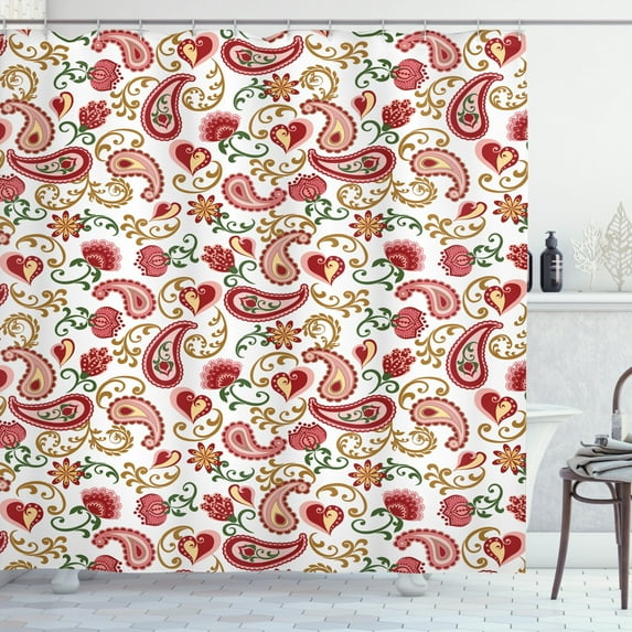 Ambesonne Paisley Shower Curtain, Style Rose Motif, 69"Wx75"L, Pale Pink Red