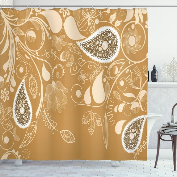 Ambesonne Paisley Shower Curtain, Swirling Branch and Floral, 69"Wx70"L, Almond White