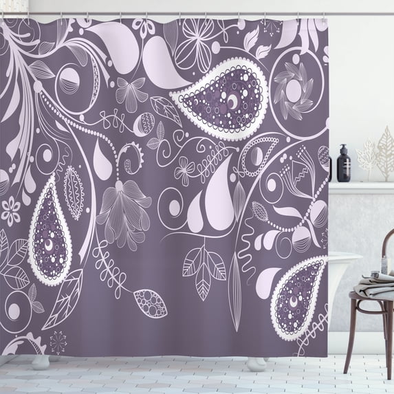 Ambesonne Paisley Shower Curtain, Swirling Branch and Floral, 69"Wx75"L, Purple Grey