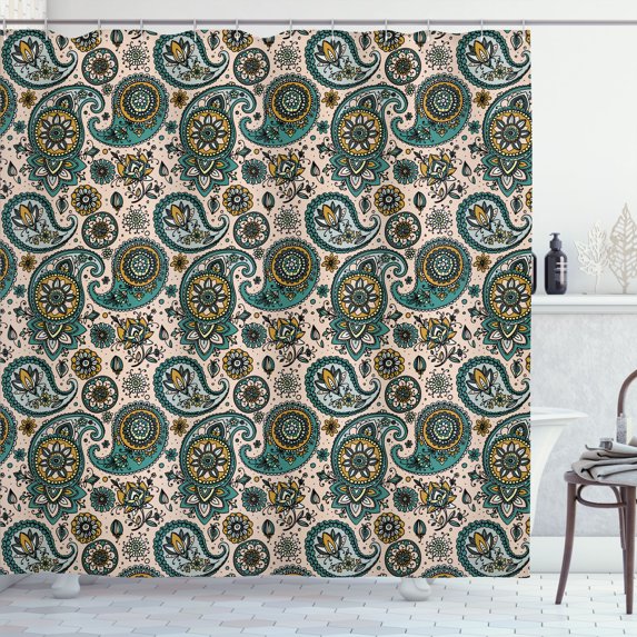 Ambesonne Paisley Shower Curtain, Vintage Leaf Flower Motif, 69"Wx70"L, Dark Seafoam