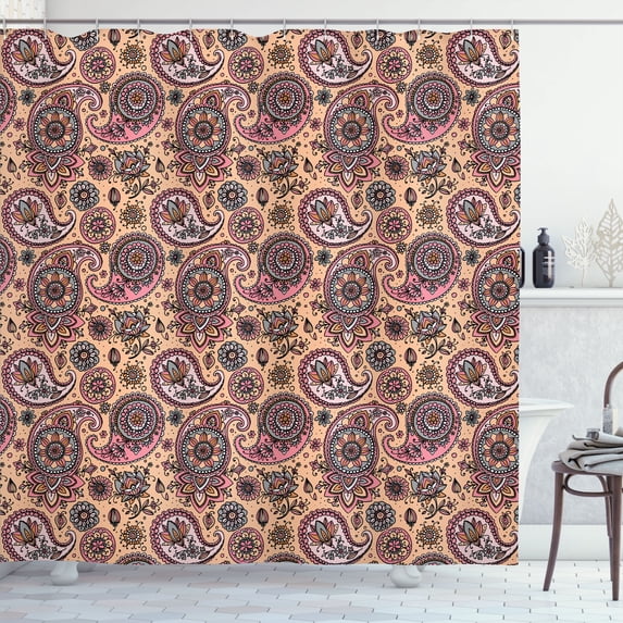 Ambesonne Paisley Shower Curtain, Vintage Leaf Flower Motif, 69"Wx70"L, Peach Rose