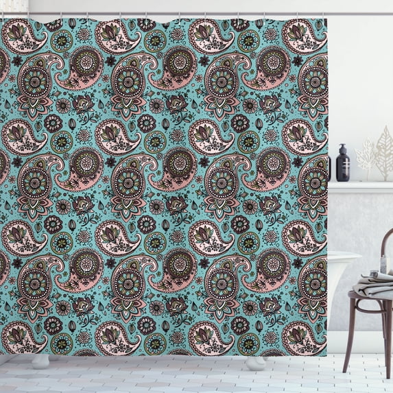 Ambesonne Paisley Shower Curtain, Vintage Leaf Flower Motif, 69"Wx84"L, Seafoam Blush