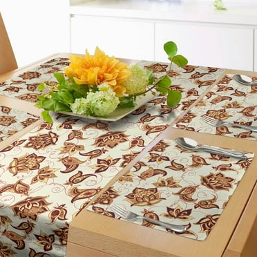 Ambesonne Paisley Table Runner & Placemats, Motif, Placemat 4 pcs + Runner 12"x72", Pale Coffee